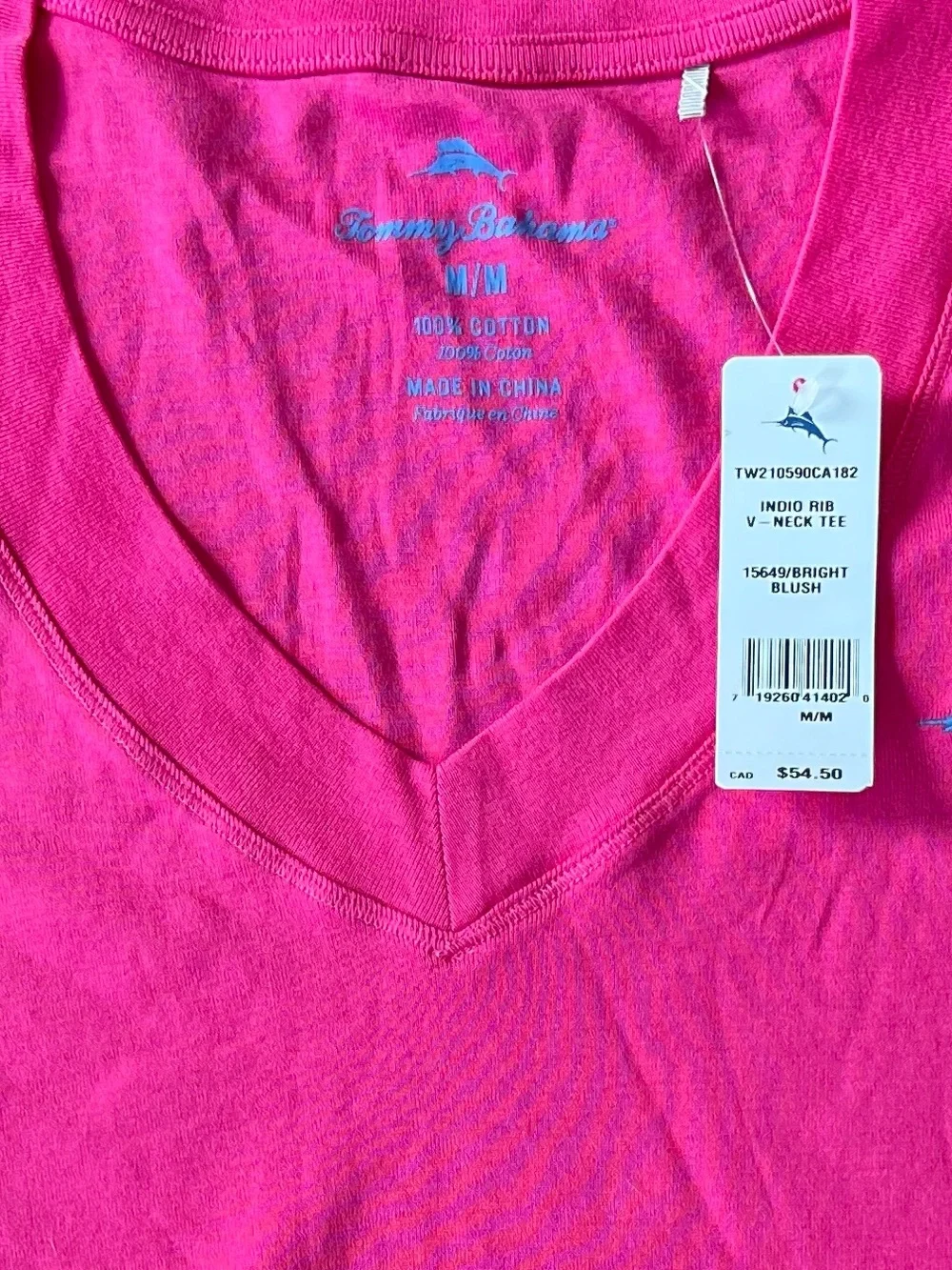 Tommy Bahama V-Neck T-Shirt Hot Pink Island Style Coastal Casual